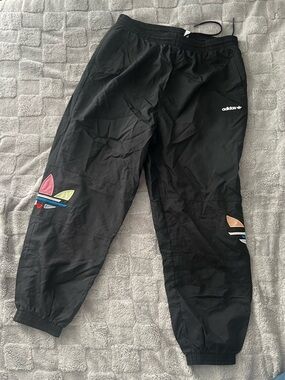 adidas men’s Black XL Joggers with Multicolor Trefoil Accents
